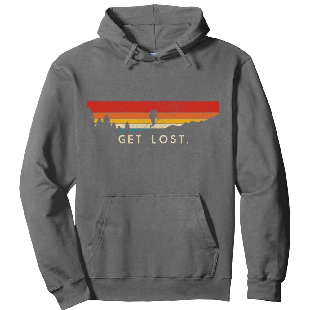 Gildan Grey Get Lost Mountain Sunset Graphic Pullover Hoodie Sweatshirt Size‎ L
